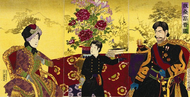 Император Муцухито с императрицей и их маленьким сыном